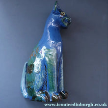 Load image into Gallery viewer, Large ANTIQUE CH Brannam Pottery, Barnstaple, Devon Model of a Seated Cat with Original Yellow Glass Eyes
