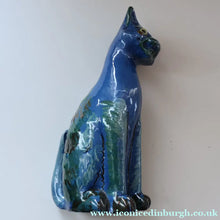 Load image into Gallery viewer, Large ANTIQUE CH Brannam Pottery, Barnstaple, Devon Model of a Seated Cat with Original Yellow Glass Eyes
