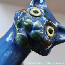 Load image into Gallery viewer, Large ANTIQUE CH Brannam Pottery, Barnstaple, Devon Model of a Seated Cat with Original Yellow Glass Eyes
