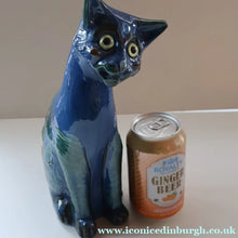 Load image into Gallery viewer, Large ANTIQUE CH Brannam Pottery, Barnstaple, Devon Model of a Seated Cat with Original Yellow Glass Eyes
