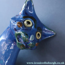 Load image into Gallery viewer, Large ANTIQUE CH Brannam Pottery, Barnstaple, Devon Model of a Seated Cat with Original Yellow Glass Eyes
