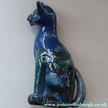Load image into Gallery viewer, Large ANTIQUE CH Brannam Pottery, Barnstaple, Devon Model of a Seated Cat with Original Yellow Glass Eyes

