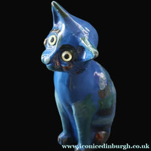 Load image into Gallery viewer, Large ANTIQUE CH Brannam Pottery, Barnstaple, Devon Model of a Seated Cat with Original Yellow Glass Eyes
