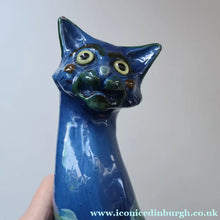 Load image into Gallery viewer, Large ANTIQUE CH Brannam Pottery, Barnstaple, Devon Model of a Seated Cat with Original Yellow Glass Eyes
