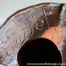 Load image into Gallery viewer, Large ANTIQUE CH Brannam Pottery, Barnstaple, Devon Model of a Seated Cat with Original Yellow Glass Eyes
