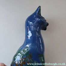Load image into Gallery viewer, Large ANTIQUE CH Brannam Pottery, Barnstaple, Devon Model of a Seated Cat with Original Yellow Glass Eyes
