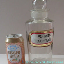 Load image into Gallery viewer, Antique Chemist Bottle with Ball Stopper and Foil Glass Covered Label
