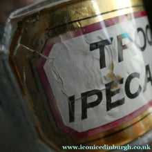 Load image into Gallery viewer, Large Antique Clear Glass Chemist Bottle. TROCH: IPECACUAN: with Original Foil Label and Ball Stopper
