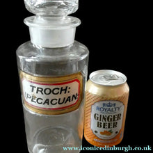 Load image into Gallery viewer, Large Antique Clear Glass Chemist Bottle. TROCH: IPECACUAN: with Original Foil Label and Ball Stopper
