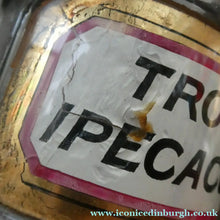 Load image into Gallery viewer, Large Antique Clear Glass Chemist Bottle. TROCH: IPECACUAN: with Original Foil Label and Ball Stopper
