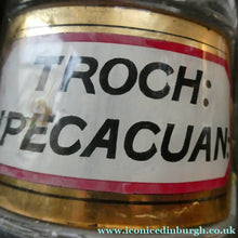 Load image into Gallery viewer, Large Antique Clear Glass Chemist Bottle. TROCH: IPECACUAN: with Original Foil Label and Ball Stopper
