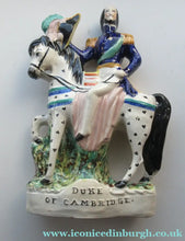 Load image into Gallery viewer, Antique Staffordshire Flatback Figurine. The Duke of Cambridge on Horseback
