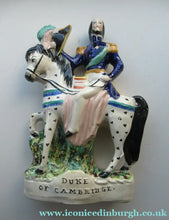 Load image into Gallery viewer, Antique Staffordshire Flatback Figurine. The Duke of Cambridge on Horseback
