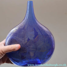 Load image into Gallery viewer, LARGE Azurene Vintage 1980s ISLE OF WIGHT Glass Royal Blue and Gold Lollipop Vase
