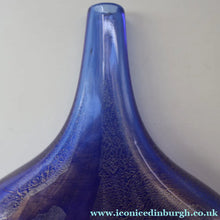 Load image into Gallery viewer, LARGE Azurene Vintage 1980s ISLE OF WIGHT Glass Royal Blue and Gold Lollipop Vase
