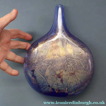 Load image into Gallery viewer, LARGE Azurene Vintage 1980s ISLE OF WIGHT Glass Royal Blue and Gold Lollipop Vase
