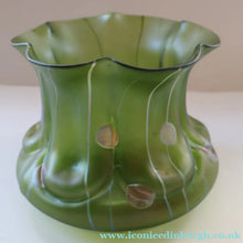 Load image into Gallery viewer, LARGE Bohemian Glass KRALIK Vase with Striefen and Flecken Decoration, c 1899
