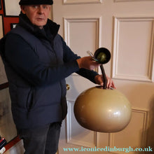 Load image into Gallery viewer, LARGE Cream  / Mushroom 1970s GUZZINI STYLE Pendant Hanging RISE and FALL Light Shade with Chrome Cap
