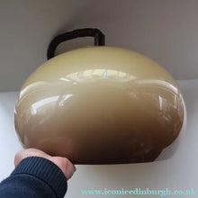 Load image into Gallery viewer, LARGE Cream  / Mushroom 1970s GUZZINI STYLE Pendant Hanging RISE and FALL Light Shade with Chrome Cap
