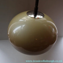 Load image into Gallery viewer, LARGE Cream  / Mushroom 1970s GUZZINI STYLE Pendant Hanging RISE and FALL Light Shade with Chrome Cap

