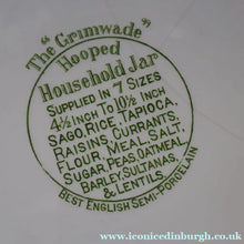 Load image into Gallery viewer, LARGE Early 20th Century Antique Grimwades White Hooped Household Jar or Canister. MEAL (in green letters)
