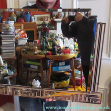 Load image into Gallery viewer, LARGE Genuine 1930s Art Deco Wall Mirror with Stepped Geometric Border
