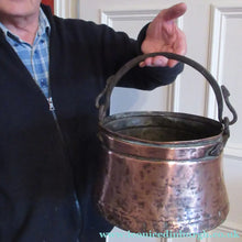 Load image into Gallery viewer, Large Antique Copper Pot or Cauldron with Cast Iron Handle
