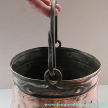 Load image into Gallery viewer, Large Antique Copper Pot or Cauldron with Cast Iron Handle

