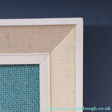 Load image into Gallery viewer, LARGE Kitsch Embroidery Turquoise Tweed Collage Panel Showing a Large Stylized Owl. In original 60s frame
