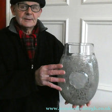 Load image into Gallery viewer, LARGE Kosta Boda Fossil Vase by Kjell Engman (2000). Height 10 3/4 inches. Signed
