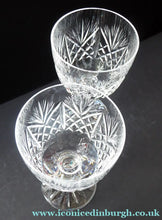 Load image into Gallery viewer, LARGE Pair of Vintage EDINBURGH CRYSTAL Wine Glasses. Iona Pattern. Etched mark for 1980s - VINTAGE CRYSTAL GLASSES
