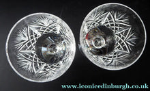 Load image into Gallery viewer, LARGE Pair of Vintage EDINBURGH CRYSTAL Wine Glasses. Iona Pattern. Etched mark for 1980s - VINTAGE CRYSTAL GLASSES
