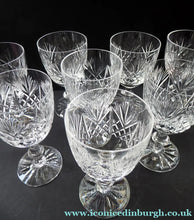 Load image into Gallery viewer, LARGE Pair of Vintage EDINBURGH CRYSTAL Wine Glasses. Iona Pattern. Etched mark for 1980s - VINTAGE CRYSTAL GLASSES

