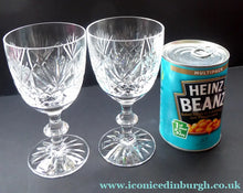Load image into Gallery viewer, LARGE Pair of Vintage EDINBURGH CRYSTAL Wine Glasses. Iona Pattern. Etched mark for 1980s - VINTAGE CRYSTAL GLASSES
