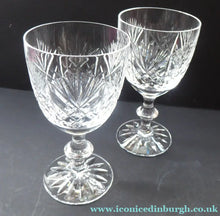 Load image into Gallery viewer, LARGE Pair of Vintage EDINBURGH CRYSTAL Wine Glasses. Iona Pattern. Etched mark for 1980s - VINTAGE CRYSTAL GLASSES
