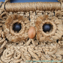 Load image into Gallery viewer, LARGE Rustic 1970s Vintage Macrame WALL HANGING Barn Owl Sitting on a Branch. 27 inches overall height

