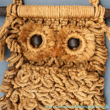 Load image into Gallery viewer, LARGE Rustic 1970s Vintage Macrame WALL HANGING Barn Owl Sitting on a Branch. 27 inches overall height
