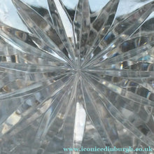 Load image into Gallery viewer, Vintage LARGE Square Cut CRYSTAL Decanter with Faceted Heavy Globe Stopper; possibly Royal Doulton
