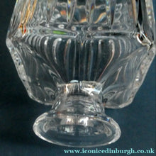 Load image into Gallery viewer, Vintage LARGE Square Cut CRYSTAL Decanter with Faceted Heavy Globe Stopper; possibly Royal Doulton
