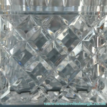 Load image into Gallery viewer, Vintage LARGE Square Cut CRYSTAL Decanter with Faceted Heavy Globe Stopper; possibly Royal Doulton
