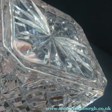 Load image into Gallery viewer, Vintage LARGE Square Cut CRYSTAL Decanter with Faceted Heavy Globe Stopper; possibly Royal Doulton
