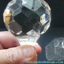 Load image into Gallery viewer, Vintage LARGE Square Cut CRYSTAL Decanter with Faceted Heavy Globe Stopper; possibly Royal Doulton
