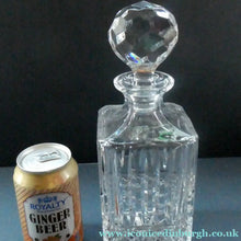 Load image into Gallery viewer, Vintage LARGE Square Cut CRYSTAL Decanter with Faceted Heavy Globe Stopper; possibly Royal Doulton
