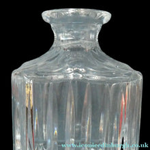 Load image into Gallery viewer, Vintage LARGE Square Cut CRYSTAL Decanter with Faceted Heavy Globe Stopper; possibly Royal Doulton
