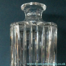 Load image into Gallery viewer, Vintage LARGE Square Cut CRYSTAL Decanter with Faceted Heavy Globe Stopper; possibly Royal Doulton
