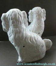 Load image into Gallery viewer, LARGE Staffordshire Dogs Chimney Spaniels / Wally Dugs. 12 1/2 inches. ANTIQUE PAIR with yellow painted eyes; 1880
