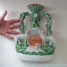 Load image into Gallery viewer, Antique Victorian Flatback Staffordshire Pottery Spill Vase. Three Sheep at a Well 
