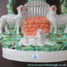 Load image into Gallery viewer, Antique Victorian Flatback Staffordshire Pottery Spill Vase. Three Sheep at a Well 
