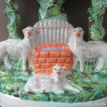 Load image into Gallery viewer, Antique Victorian Flatback Staffordshire Pottery Spill Vase. Three Sheep at a Well 
