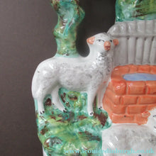 Load image into Gallery viewer, Antique Victorian Flatback Staffordshire Pottery Spill Vase. Three Sheep at a Well 
